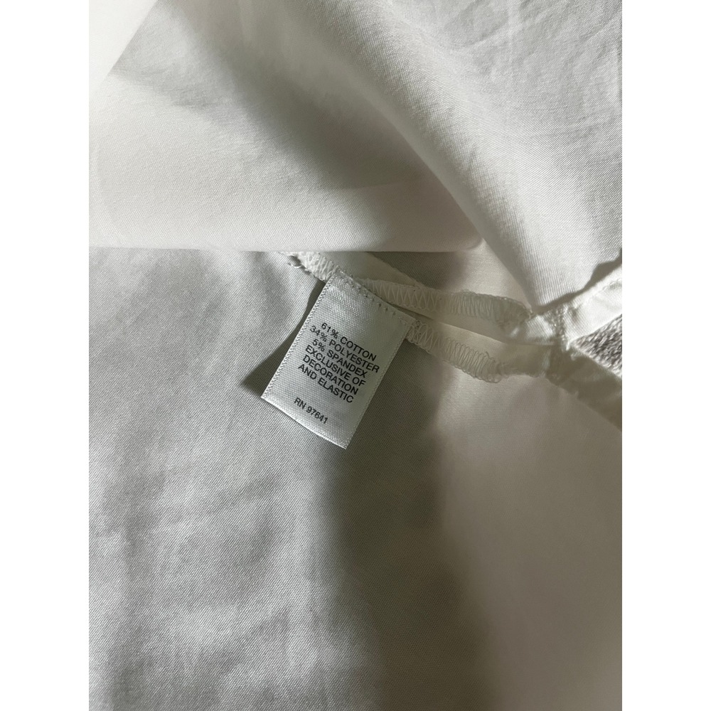 Smocked Ruffle Sleeve Blouse Medium MP White Shirt Minimalist Boho Chic Office - Picture 7 of 8